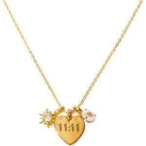 Heart 11:11 Angel Number Rhinestone Necklace – Lucky Pendant, Gold-Plated